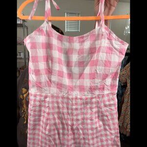 Unique Vintage 1950s Rockabilly Hot Pink and White Ginham Romper Sz S #
